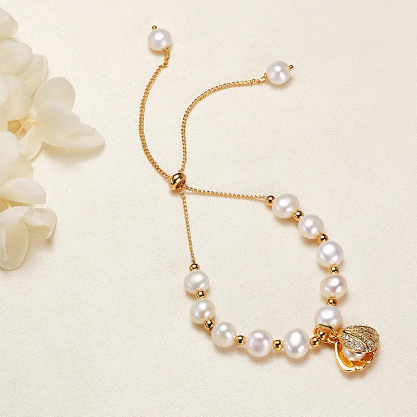 Baroque Style Freshwater Pearl Shell Bracelet Elegant Simple European Design Fashion Boosting Genuine Pearl Women's Bracelet