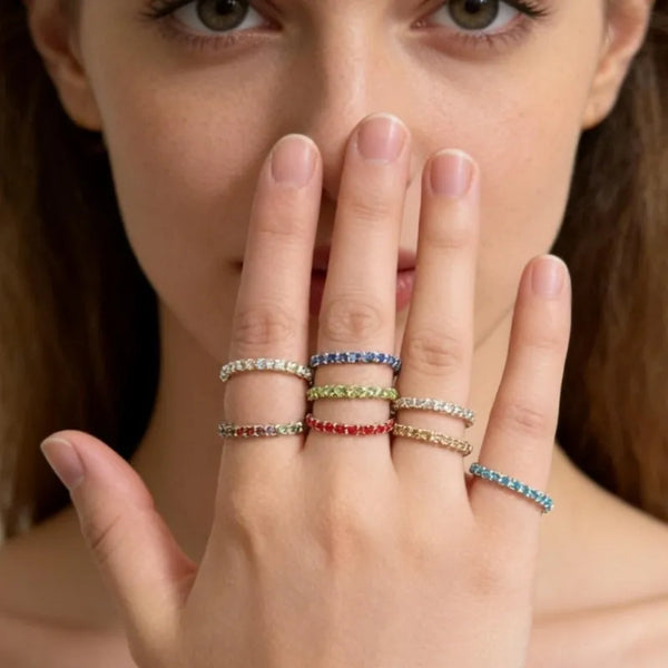 Geometric Rings with Claw Setting, Electroplated Copper Base, Silver Plated Finish 0.03µm-0.05µm, Inlaid Rhinestones