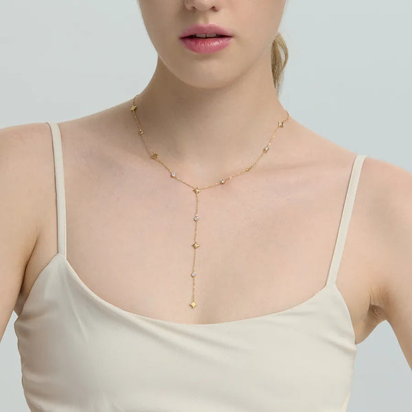 Waterproof Six-Pointed Star Zirconium Necklace Ins Style Y-Chain Stainless Steel 18K Gold Plated Women's Geometric Pattern Jewelry