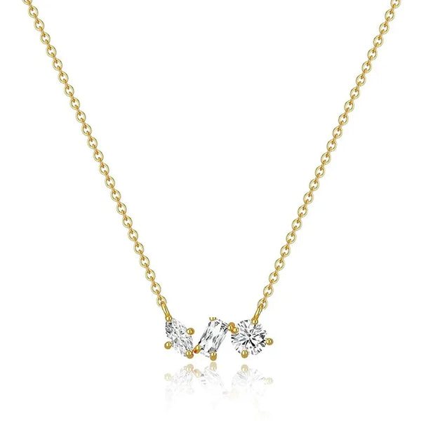 S925 Silver Three Diamond Pendant Geometric Pattern Round And Oval Electroplated Simple Style Horse Eye Long Rectangle Zirconia