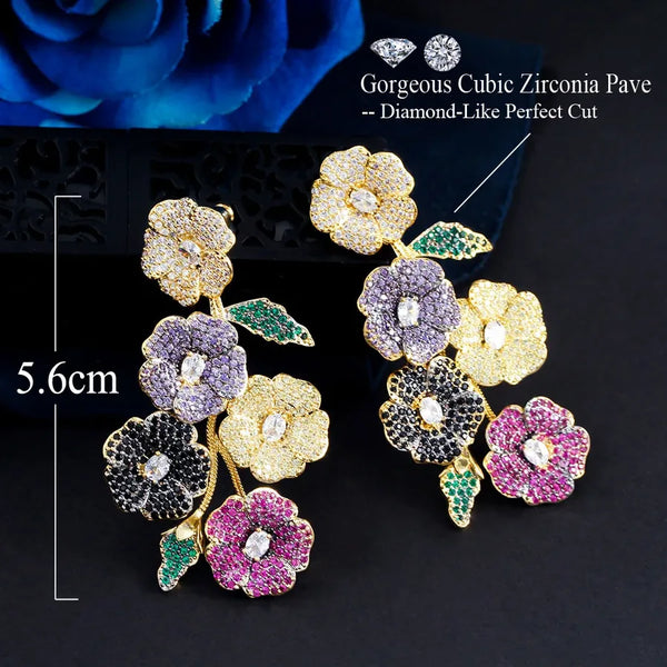 1 Pair Casual Simple Style Plant Flower Petal Plating Inlay Copper Zircon 18K Gold Plated Drop Earrings