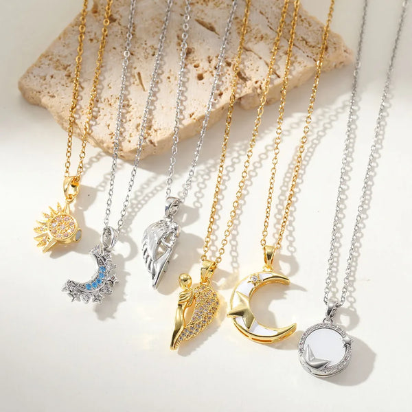 Wholesale Jewelry Luxurious Wedding Romantic Human Sun Moon 304 Stainless Steel Copper Zircon 18K Gold Plated Plating Inlay cable chain Necklace