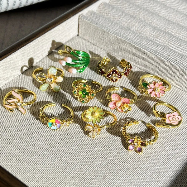 Enamel Flower Ring for Women Monet Garden Colorful Simple Jewelry Accessory Suitable for Daily Wear