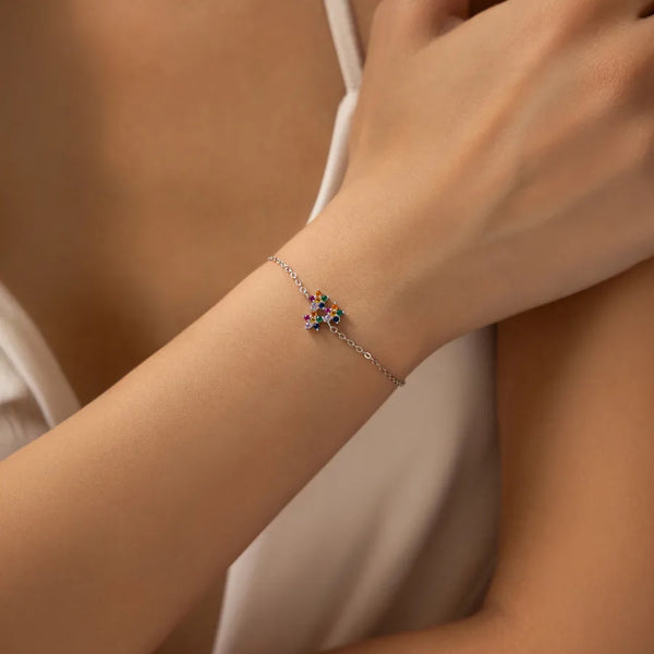 S925 Sterling Silver Colorful Flower Bracelet Women's Sweet Simple Elegant Jewelry For Office Daily Dating Shopping