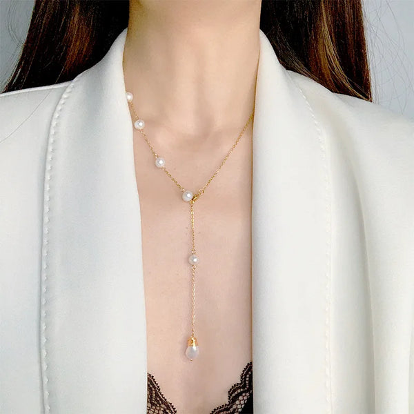 fashion solid color pearl titanium steel plating necklace 1 piece