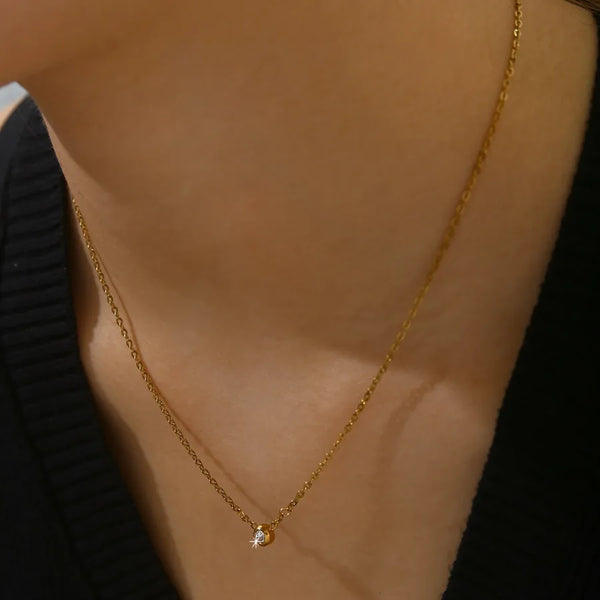 Geometric Necklace For Women in 304 Stainless Steel with 18K Gold Plated 0.03µm Thickness Featuring Zircon and Cable Chain