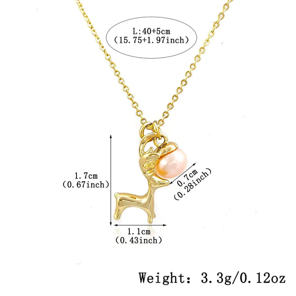 Natural Freshwater Pearl Elk Collarbone Chain Imitation Gold Plated Copper Water Plated 3D Necklace for Women Daily Wear