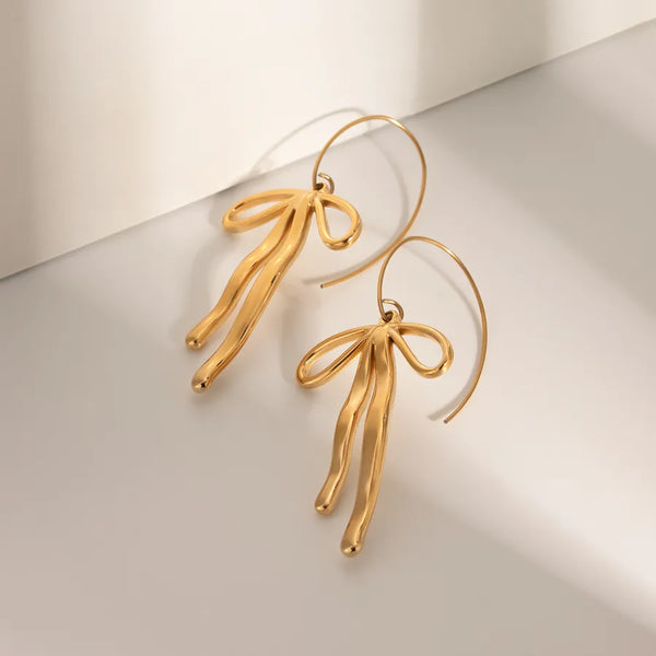 1 Pair IG Style Bow Knot 304 Stainless Steel 18K Gold Plated Drop Earrings
