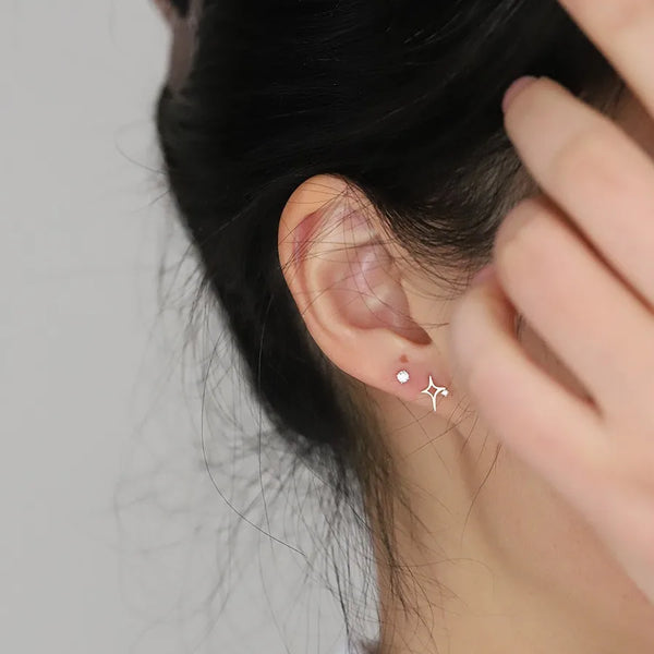 Polaris ~ S925 Silver Plated 14K Gold Earrings Small Diamond Hollow Four Corner Stars Temperament Daily Earrings Earrings Women