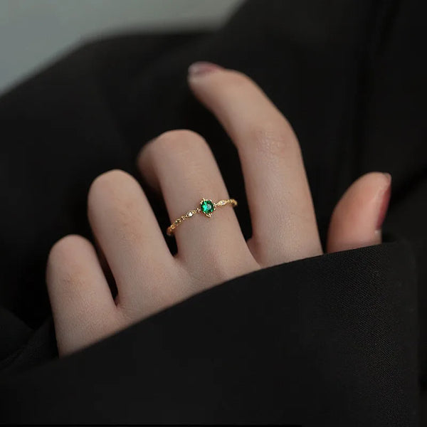 S925 Sterling Silver 14K Gold Plated Emerald Ring Women's Flashy Fashion Luxury Design High-End Geometric Pattern Ring