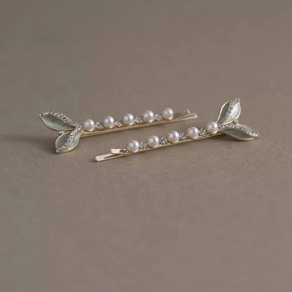 Fairy Style Fish Tail Hair Pins for Women in Metal with Pearl Inlay, Perfect for  Spring and Summer