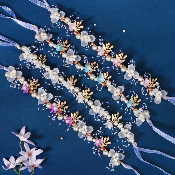 retro flower crystal pearl hair band