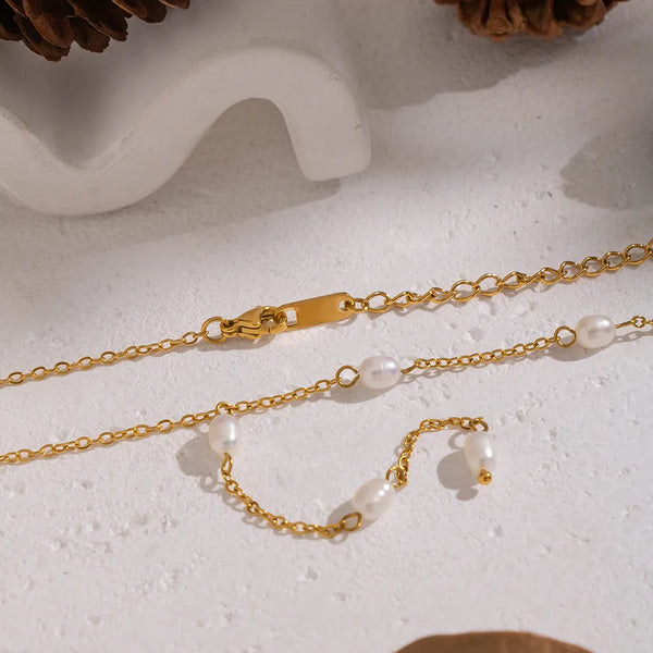 Hypoallergenic Tassel Necklace for Women with Freshwater Pearl Inlay, 18K Real Gold Plated 304 Stainless Steel, PVD Coated Snake Chain