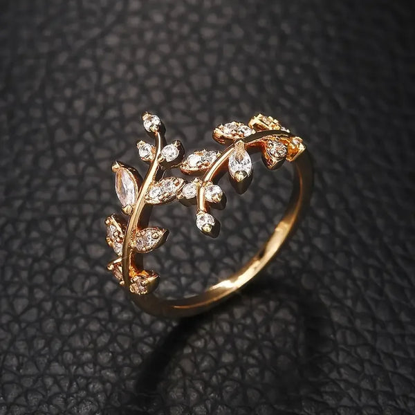 New Leaves Ring Copper Set Zircon Men's and Women's Opening Adjustable Size Ring Cool Style Personalized Hand Ornament