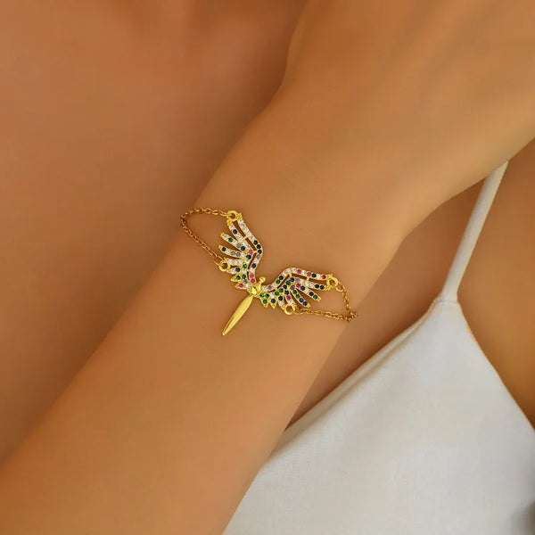 Angel Wing Bracelet Copper Inlaid Synthetic Zirconium Vacation Casual Daily Wear For Ladies Elegant Ocean Style Lobster Clasp