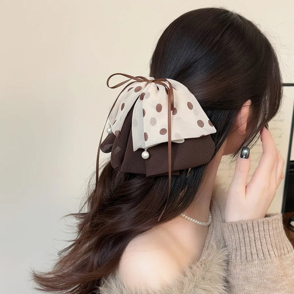 Polka Dot Mesh Hair Clip for Women  Princess Hair Tail Clip Back of Head Hair Clip