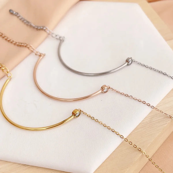 Simple Style Geometric Titanium Steel Zircon Half Chain Tube and Chain Bracelets In Bulk