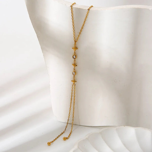 Long Tassel Necklace Zircon Star Stainless Steel Rose Gold Plated Waterproof Design Collarbone Chain Jewelry