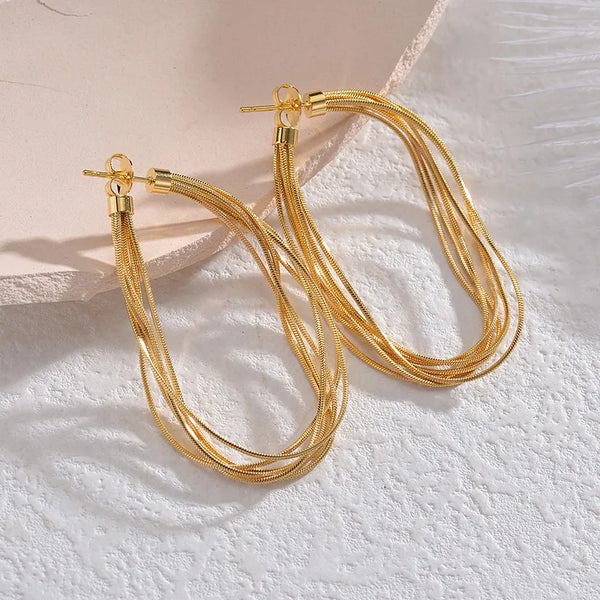 1 pair modern style solid color plating metal stainless steel 18k gold plated drop earrings