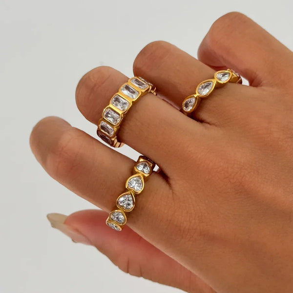 304 Stainless Steel Round Water Droplets Heart Shape PVD Coated Zircon Elegant Simple Style Rings