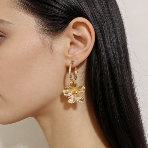 Bohemian Asymmetrical Flowers Stud Earrings for Women in Gold Plated Zinc Alloy