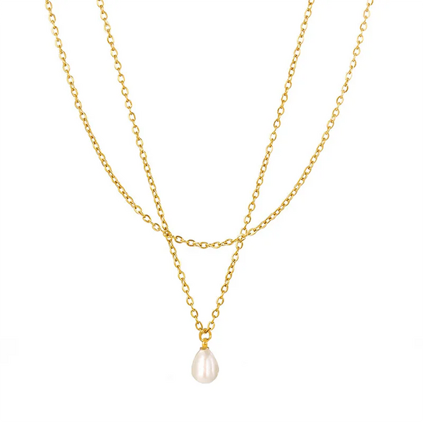 Vacuum Electroplating (In Furnace) Plated 18K Real Gold Stainless Steel Double Layer Pearl Necklace Female Imitation Pearl Clavicle Chain Necklace Jewelry
