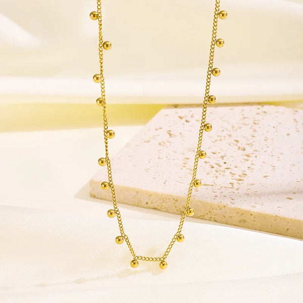 Elegant Lace Titanium Steel Bean Necklace Layering Fashion Trend Lockbone Chain Geometric Pattern Gold Bean Women's Jewelry