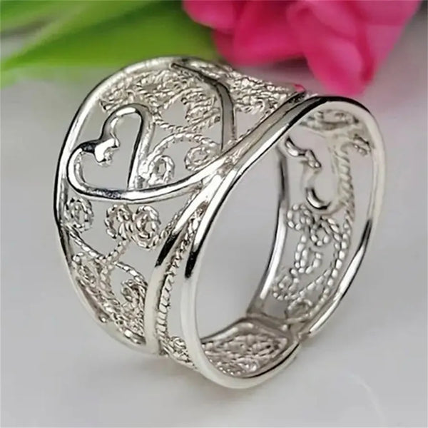 Three-dimensional Geometric Rings for Women in Copper with White K Water Plating and 0.03µm Thick Coating