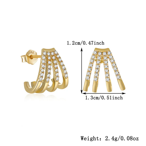 K Gold Plated 925 Sterling Silver Zircon 925 Sterling Silver Earrings Geometric Ear Studs