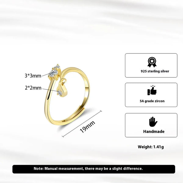 1 Piece 925 Sterling Silver Solid Color Zircon Open Rings