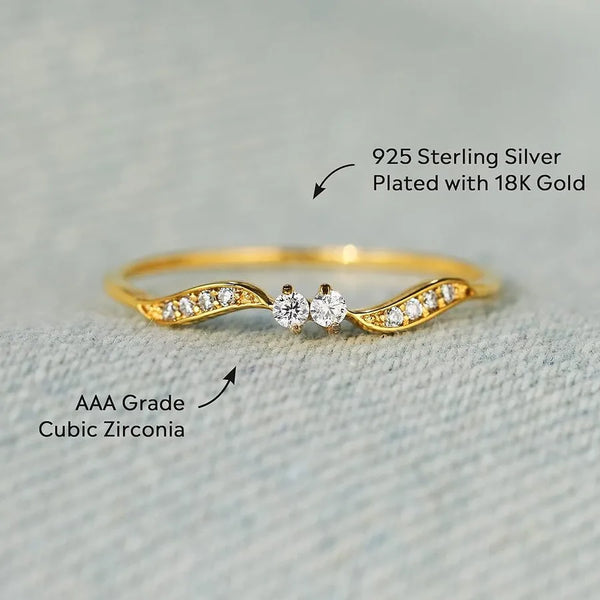 Wish New S925 Sterling Silver Ring Women's High-End Wave Design Double Stone Fashionable Ring Bandage Style Simple Base Model