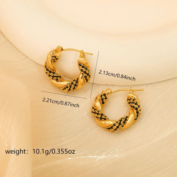 1 Pair Elegant Twist Plating Inlay Copper Zircon K Gold Plated Earrings