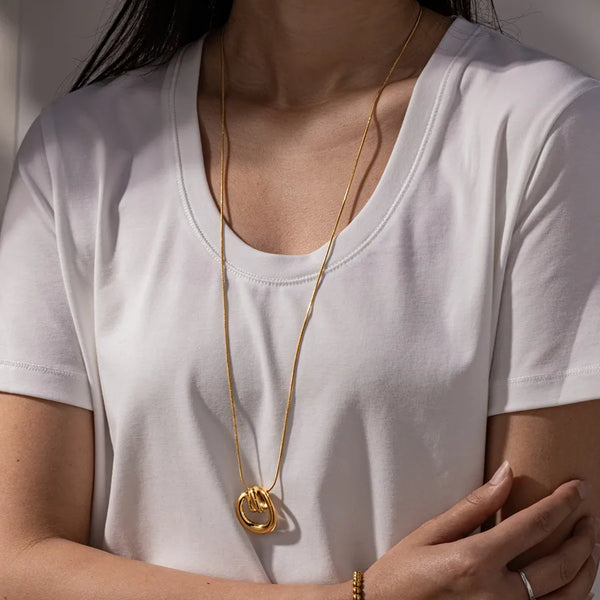 Geometric Electroplated Pendant Necklace for Women in 304 Stainless Steel with 14K Real Gold PVD Coated and Snake Chain