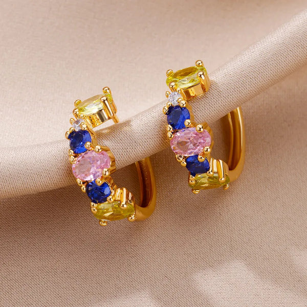 Elegant Sweet Colorful Zirconia Ladies Earrings Plated 18K Gold Vintage Blue Zirconia Embedded Irregular Geometric Ear Rings Jewelry Gifts For Christmas