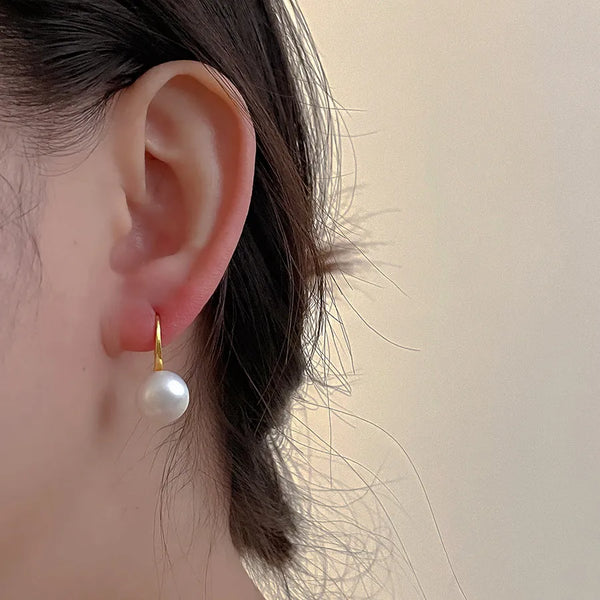 1 pair baroque style round freshwater pearl copper gold plated earrings