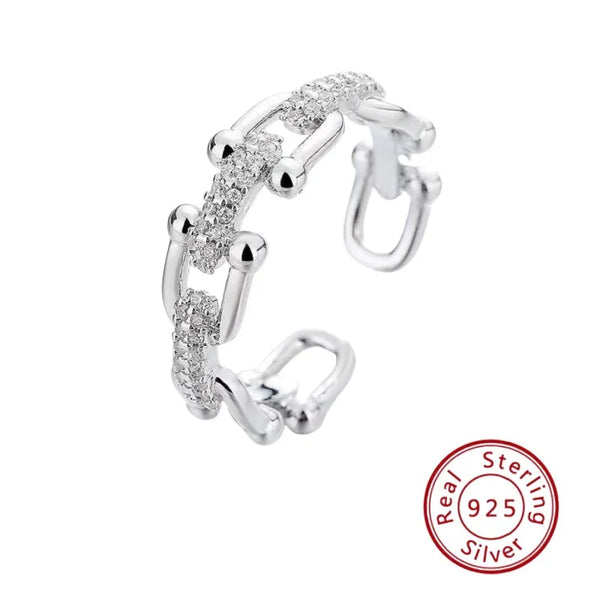 925 Sterling Silver Geometric Zircon Open Rings