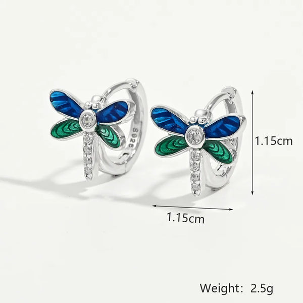 1 Pair 925 Sterling Silver Dragonfly Zircon White Gold Plated Ear clip