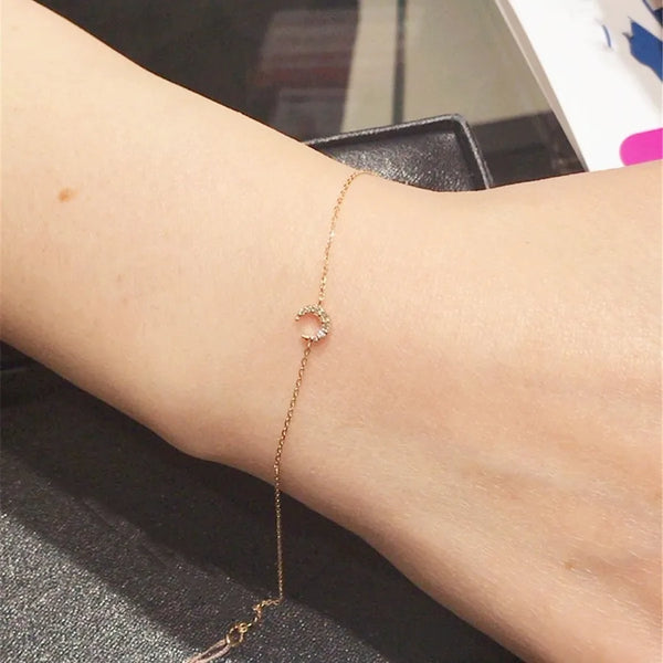 New Style S925 Sterling Silver Gold Plated Thin Moon Bracelet Women's Crescent Moon Zircon Embedded Simple Fashion Jewelry