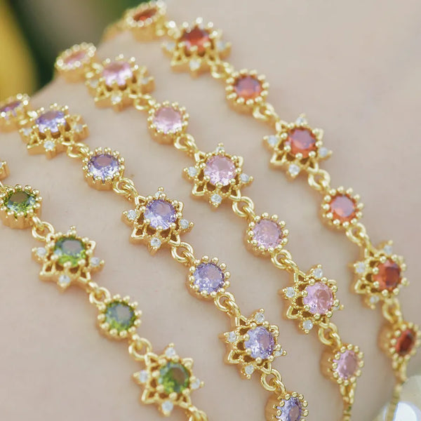 French Design F102 Women's Bracelet Micro-Set Zirconia Adjustable Sunflower Yellow Gold Plated Copper Geometric Pattern