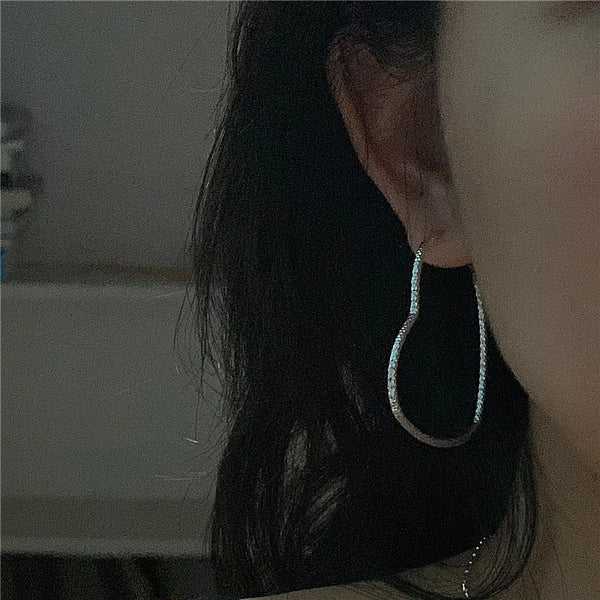 S925 Silver Sparkling Wave Pattern Hoop Earrings European Style Simple Design Shiny Carved Flower Love Heart Large Size Jewelry