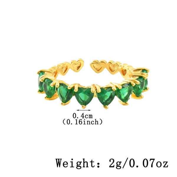 Three-dimensional Heart Shape Open Ring in Copper with 18K Real Gold Plated Water Plating and 0.03µm Thickness Featuring Zircon Inlay