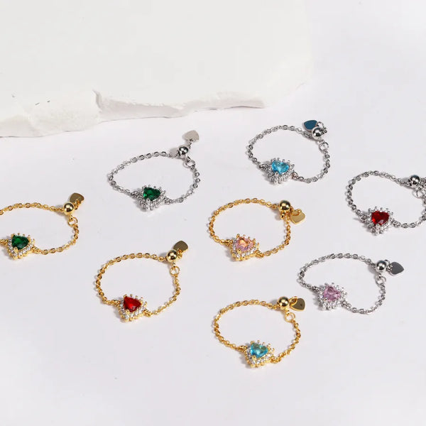 Wholesale Jewelry Cute Shiny Colorful Copper Artificial Rhinestones Glass Stone Zircon Inlay Rings