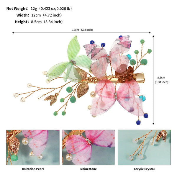 Vacation Sweet Women's Butterfly Artificial Crystal Imitation Pearl Gauze Hair Clip