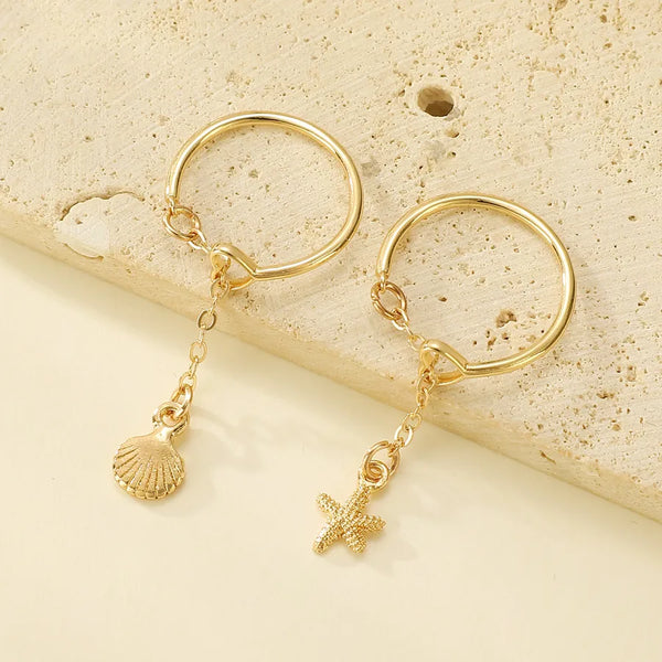 Copper Vintage Style Vacation Simple Style Hollow Out Inlay Palm Starfish Paw Print Zircon Charm Rings