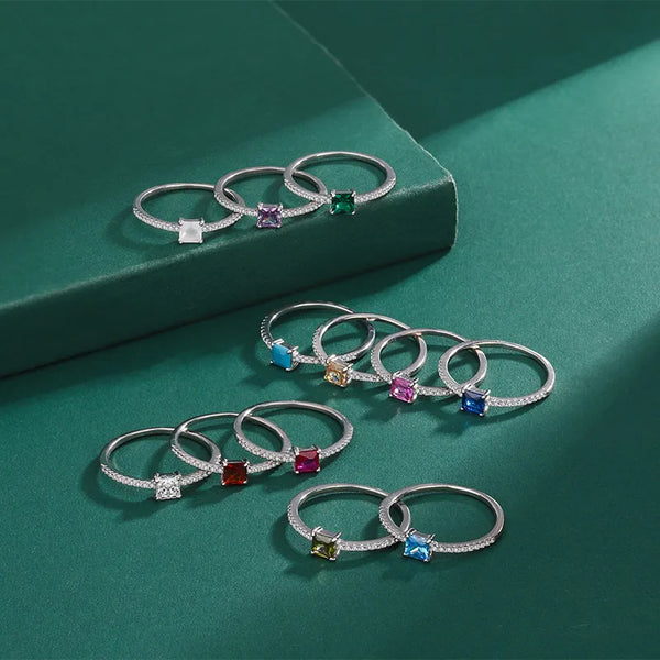 925 Sterling Silver Birthstone Zircon Geometric Rings 925 Sterling Silver Rings
