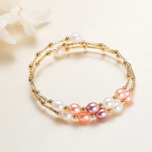 Freshwater Pearl Copper Beaded Chain Half Chain Tube and Chain Bangle Casual Elegant
