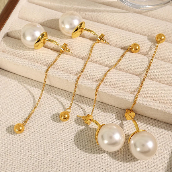 1 Pair IG Style Elegant French Style Round Tassel 304 Stainless Steel Glass Bead 18K Gold Plated Drop Earrings