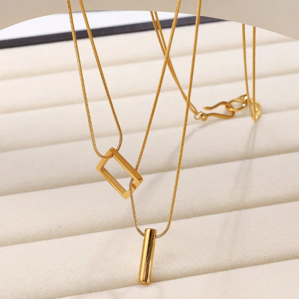 Geometric Square Vacuum Electroplated 304 Stainless Steel 18K Gold Plated Snake Chain (Jewelry) Waterproof Non-Fading Women's Necklace