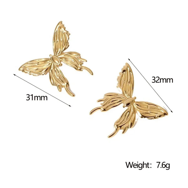1 Pair IG Style Butterfly Plating 304 Stainless Steel 18K Gold Plated Ear Studs