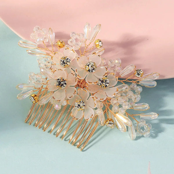 Handmade Heavy Work Crystal Flower Hair Accessories Wedding Banquet Photography Updo Hair Accessories Comb